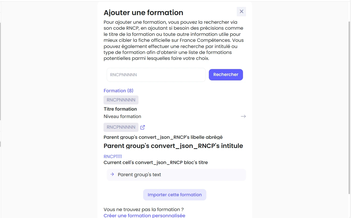 Automatisation  rncp design dans editeur